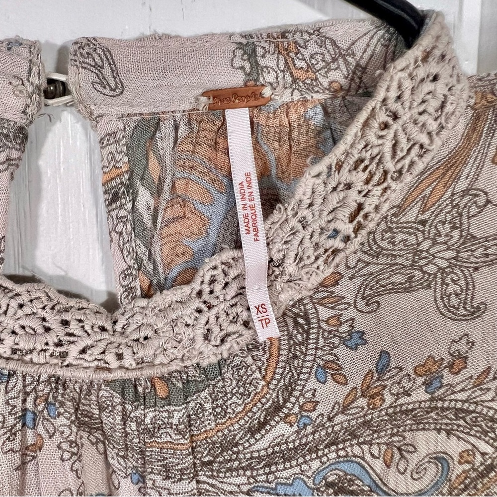 Free People Sweet Thing Paisley Muted Crochet Tunic Top Mini Dress | XS - Picture 10 of 10
